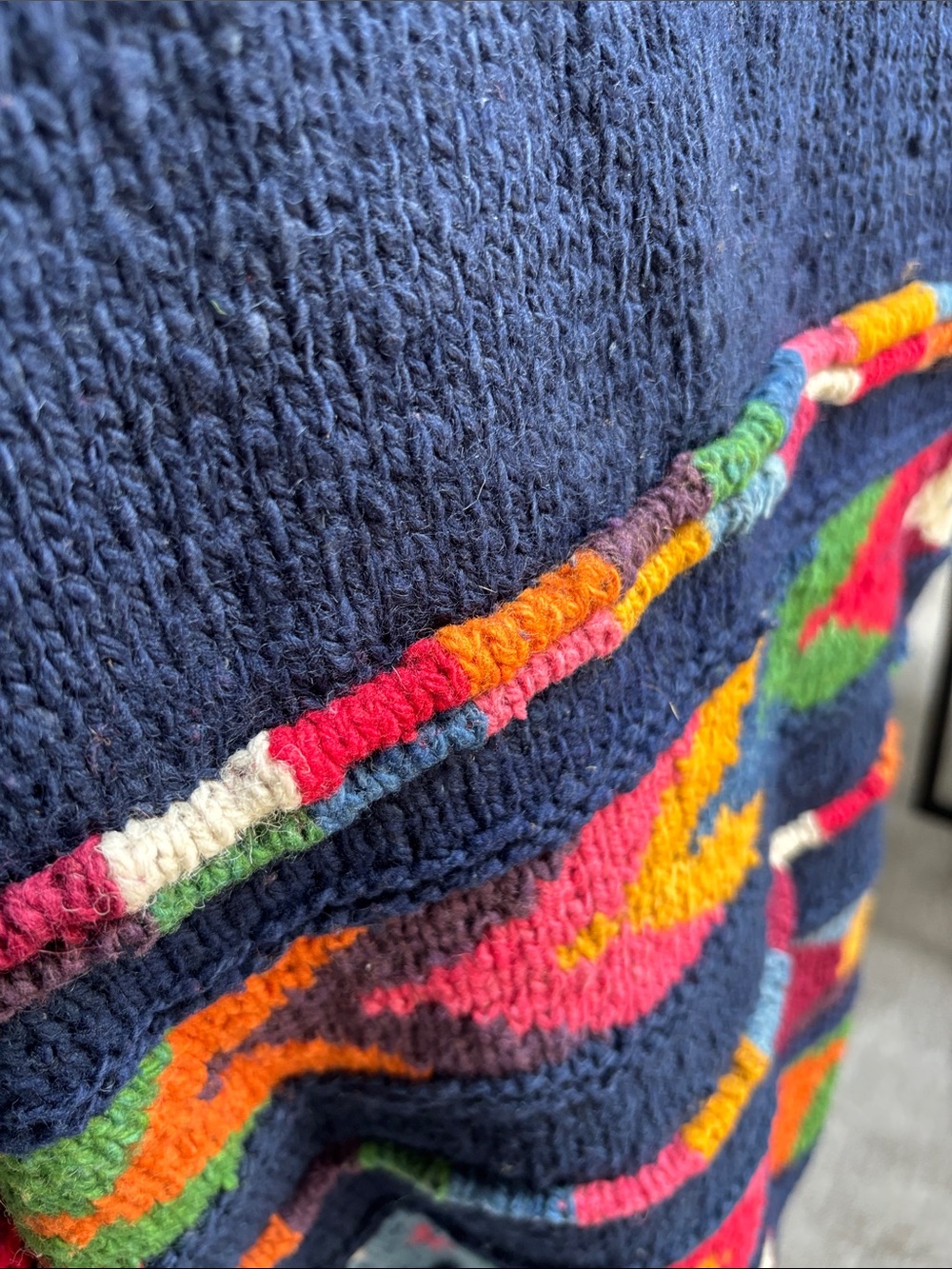 VTG Express Tricot HandKnit Wool Cardigan Sweater Chunky Colorful Geometric Boho - Picture 14 of 16